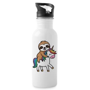 Lazy Sloth Rides Unicorn - Funny Desi - Water bottle with straw - white - Right