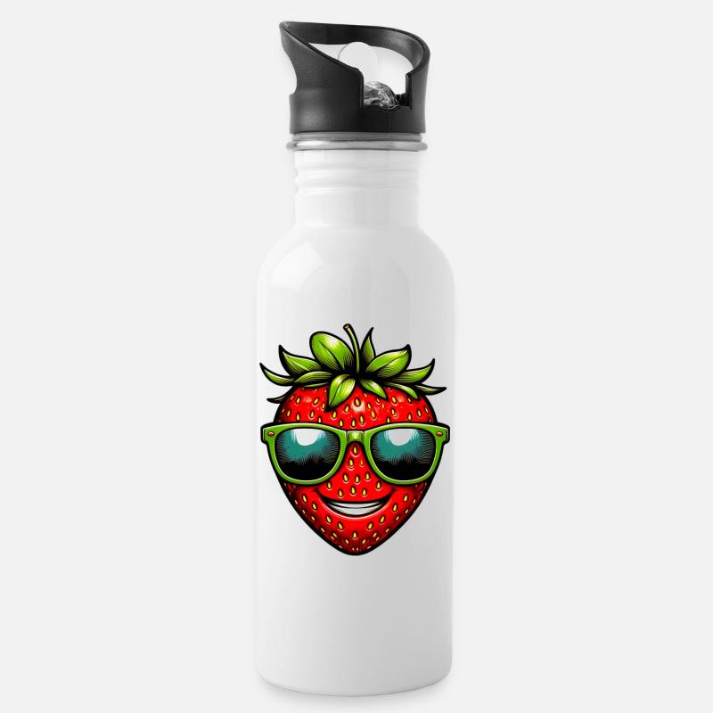 Erdbeeren Erdbeeren - Trinkflasche mit integriertem Trinkhalm - Weiß