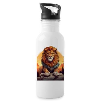Lion at sunset - Water bottle with straw - white - Right