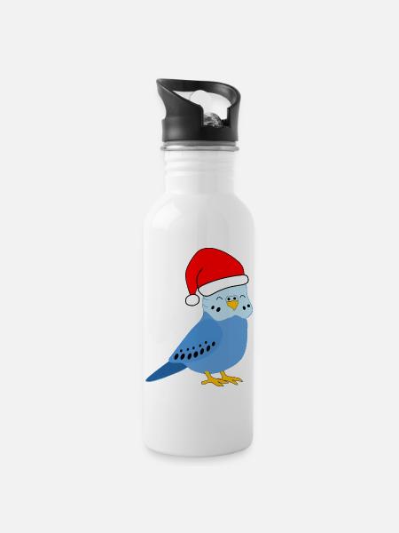 Noël - Perruche bleue festive - Gourde avec paille intégrée - blanc