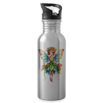 Blumenfee mit floralem Kleid - Trinkflasche mit integriertem Trinkhalm - Lightsilver - Rechts