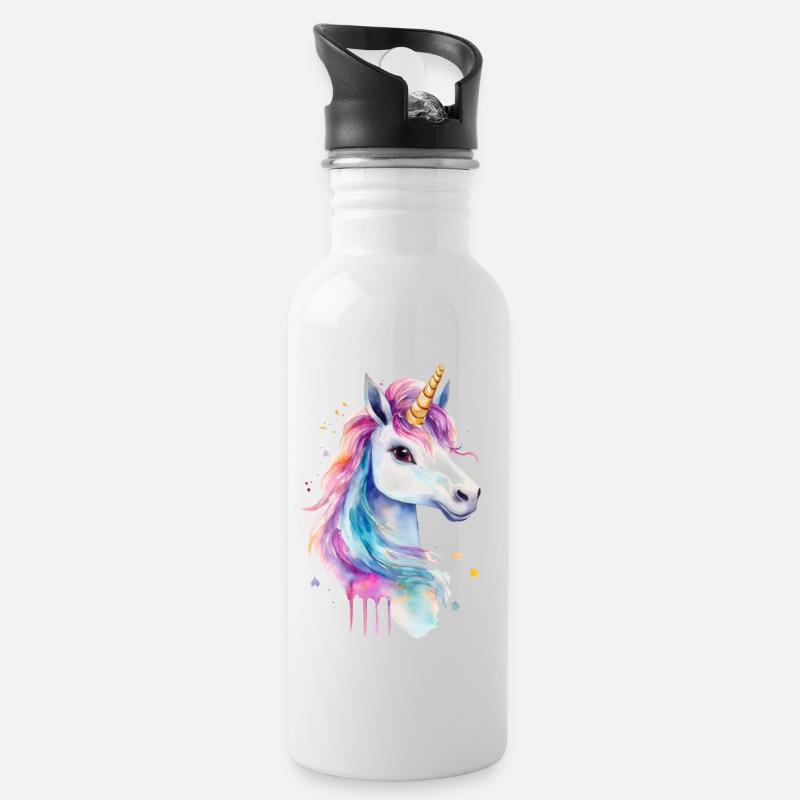 Einhorn - Trinkflasche mit integriertem Trinkhalm - Weiß
