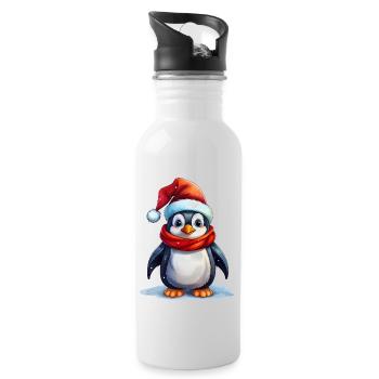Niedlicher Pinguin zu Weihnachten - Trinkflasche mit integriertem Trinkhalm - Weiß - Rechts