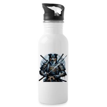 Ronin Dog – Der treue Krieger - Trinkflasche mit integriertem Trinkhalm - Weiß - Rechts