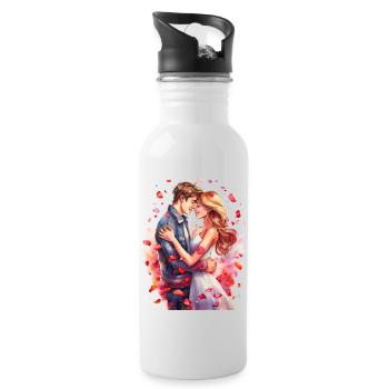 Valentinstag – Verliebtes junges Paar - Trinkflasche mit integriertem Trinkhalm - Weiß - Rechts