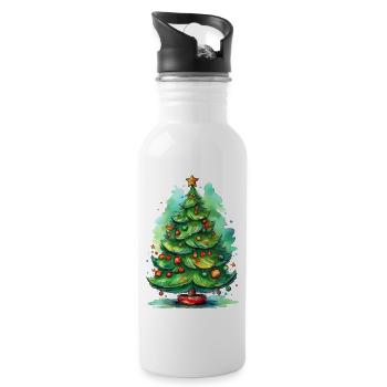 Noël - Arbre de Noël Illustration à l’aquarelle - Gourde avec paille intégrée - blanc - Droite