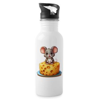 Souris mignonne assise sur un gros morceau de fromage - Gourde avec paille intégrée - blanc - Droite