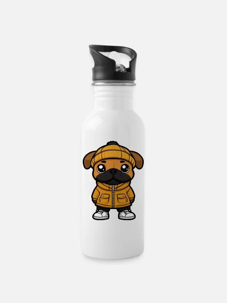 Dessin animé de chien boxeur - Gourde avec paille intégrée - blanc