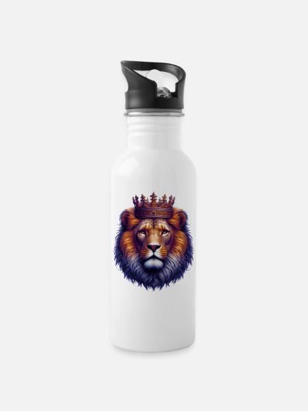 Löwe - Trinkflasche mit integriertem Trinkhalm - Weiß