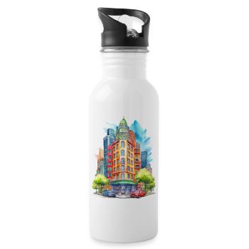 Immeuble de grande hauteur dans une ville - Gourde avec paille intégrée - blanc - Droite