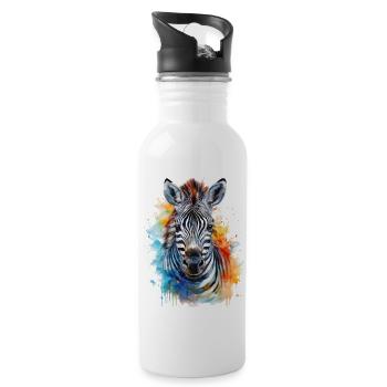 Zebra Aquarell Illustration - Trinkflasche mit integriertem Trinkhalm - Weiß - Rechts