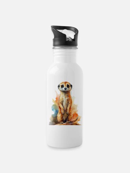 Erdmännchen - Trinkflasche mit integriertem Trinkhalm - Weiß