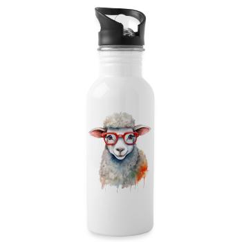 A cute sheep with red glasses - Water bottle with straw - white - Right