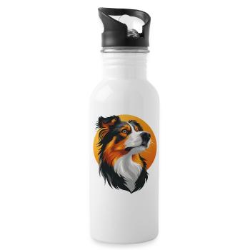 Australian Shepherd Portrait Dog Herding Dogs - Water bottle with straw - white - Right
