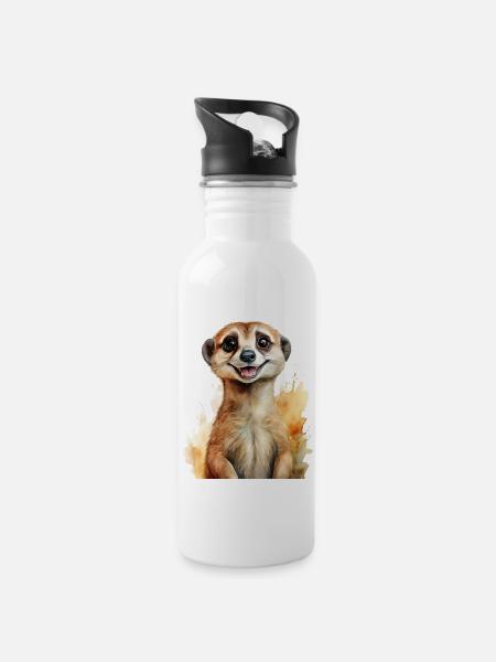 Ein fröhliches Erdmännchen - Trinkflasche mit integriertem Trinkhalm - Weiß