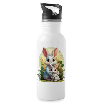 Mama Hase umarmt ihr Kind - Trinkflasche mit integriertem Trinkhalm - Weiß - Rechts