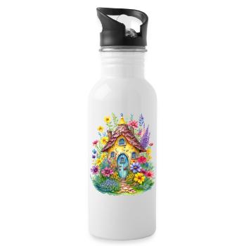 Tiny house with garden straight out of a fairy tale - Water bottle with straw - white - Right