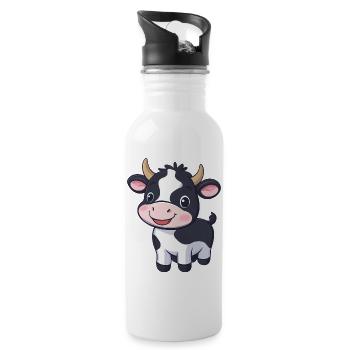 Cute Cartoon Cow - Adorable and Whimsical Design" - Water bottle with straw - white - Right