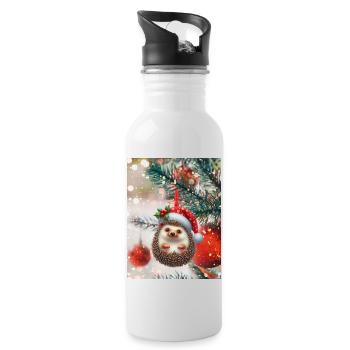 Weihnachtlicher Igel: Süßer Weihnachts-Look - Trinkflasche mit integriertem Trinkhalm - Weiß - Rechts