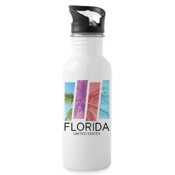 Florida USA Miami America Summer Palm Trees Beach - Water bottle with straw - white - Right