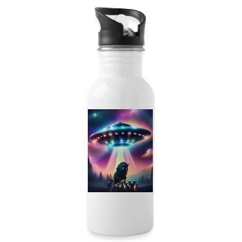 die Fliegende Untertasse - Trinkflasche mit integriertem Trinkhalm - Weiß - Rechts