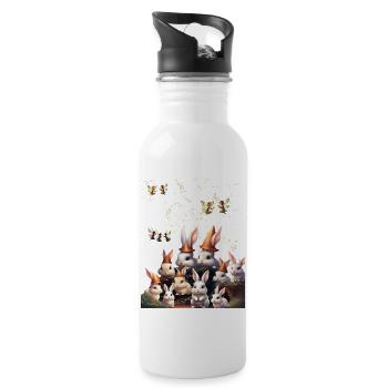 Bunnies and fairies - Water bottle with straw - white - Right