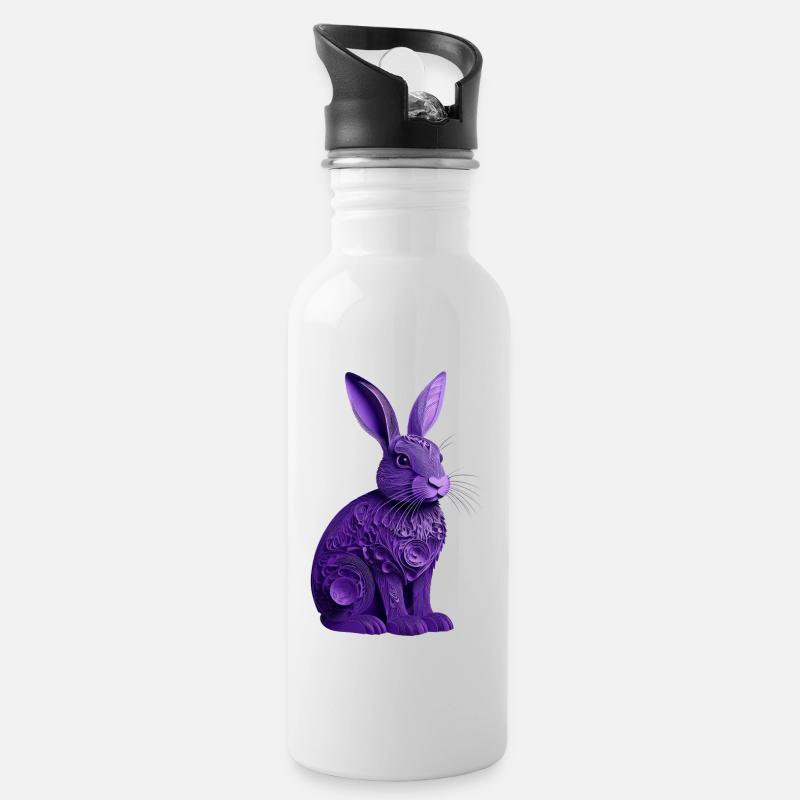 Hase violet - Trinkflasche mit integriertem Trinkhalm - Weiß