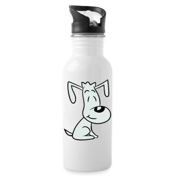 chien assis mignon petit chiot heureux animal de compagnie - Gourde avec paille intégrée - blanc - Droite