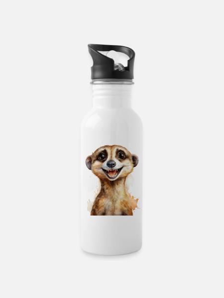 Erdmännchen - Trinkflasche mit integriertem Trinkhalm - Weiß