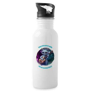 Rocking cat with guitar against galaxy background - Water bottle with straw - white - Right
