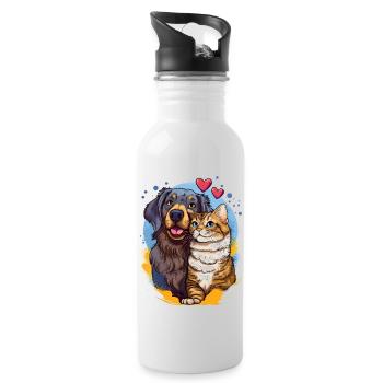 Dog and Cat – Pop Art Illustration - Water bottle with straw - white - Right