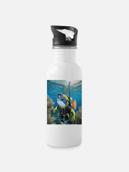 Fish in a diving suit 2 - Water bottle with straw - white