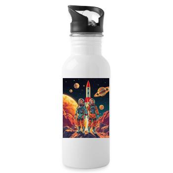 Astronauten auf einem fremden Planeten - Trinkflasche mit integriertem Trinkhalm - Weiß - Rechts