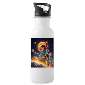 Astronaut im All - Trinkflasche mit integriertem Trinkhalm - Weiß - Rechts