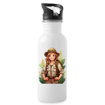 Forscherin im Wald - Trinkflasche mit integriertem Trinkhalm - Weiß - Rechts
