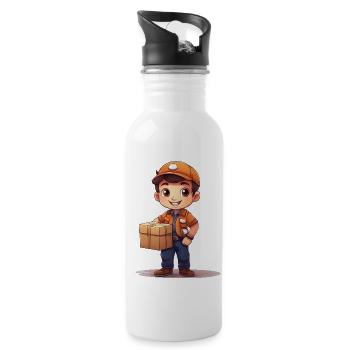 Paketbote - Trinkflasche mit integriertem Trinkhalm - Weiß - Rechts