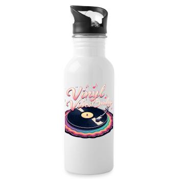 Nur Vinyl Vibes - Trinkflasche mit integriertem Trinkhalm - Weiß - Rechts