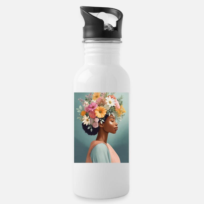 Blumenkrone 1 - Trinkflasche mit integriertem Trinkhalm - Weiß
