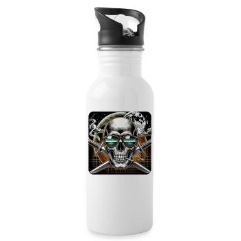 Totenkopf mit Gekreuzten Schwertern - Trinkflasche mit integriertem Trinkhalm - Weiß - Rechts
