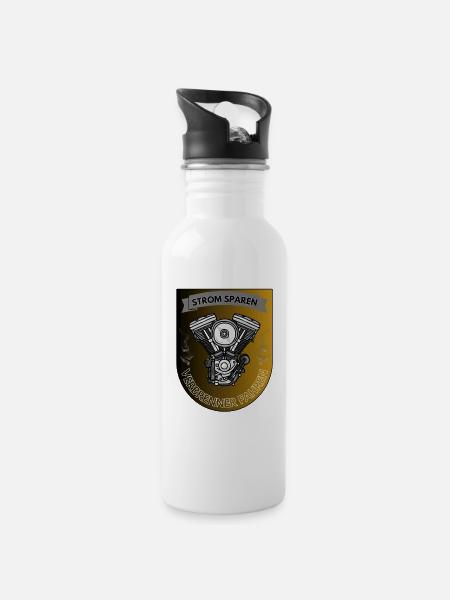 STROM SPAREN Verbrenner fahren - Trinkflasche mit integriertem Trinkhalm - Weiß