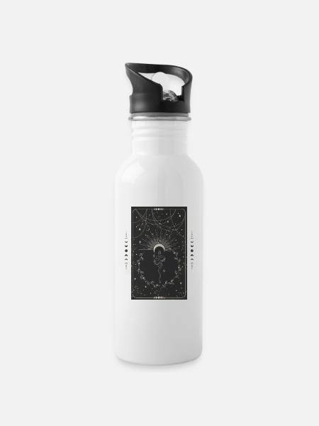 Tarotkarte - Trinkflasche mit integriertem Trinkhalm - Weiß