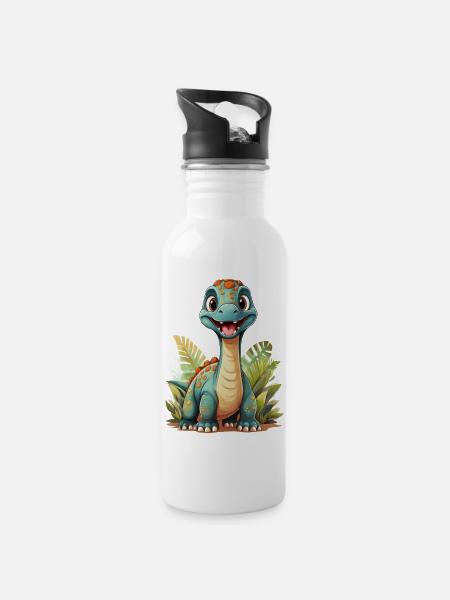 Brachiosaurus Dinosaurier - Trinkflasche mit integriertem Trinkhalm - Weiß