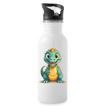 Super cute dinosaur - Water bottle with straw - white - Right