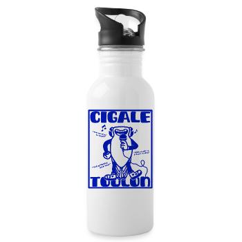 Singende Zikade Toulon - Retro-Maskottchen Provence - Trinkflasche mit integriertem Trinkhalm - Weiß - Rechts