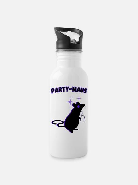Party Maus - Trinkflasche mit integriertem Trinkhalm - Weiß