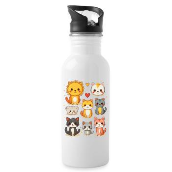 Cute Cats Illustration - Water bottle with straw - white - Right