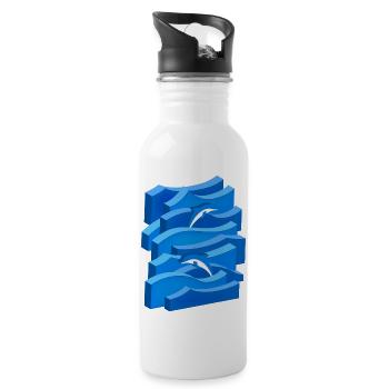 Waves & Dolphins (3D) - Water bottle with straw - white - Right