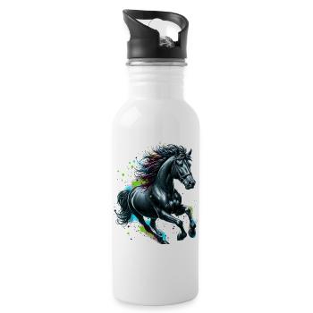 Pferd - Trinkflasche mit integriertem Trinkhalm - Weiß - Rechts