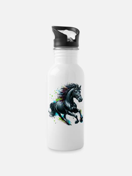 Pferd - Trinkflasche mit integriertem Trinkhalm - Weiß