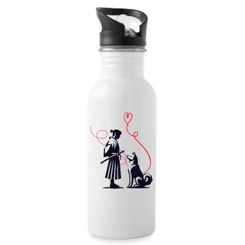 Hundehalstuch Akita Samurai Roter Faden - Trinkflasche mit integriertem Trinkhalm - Weiß - Rechts
